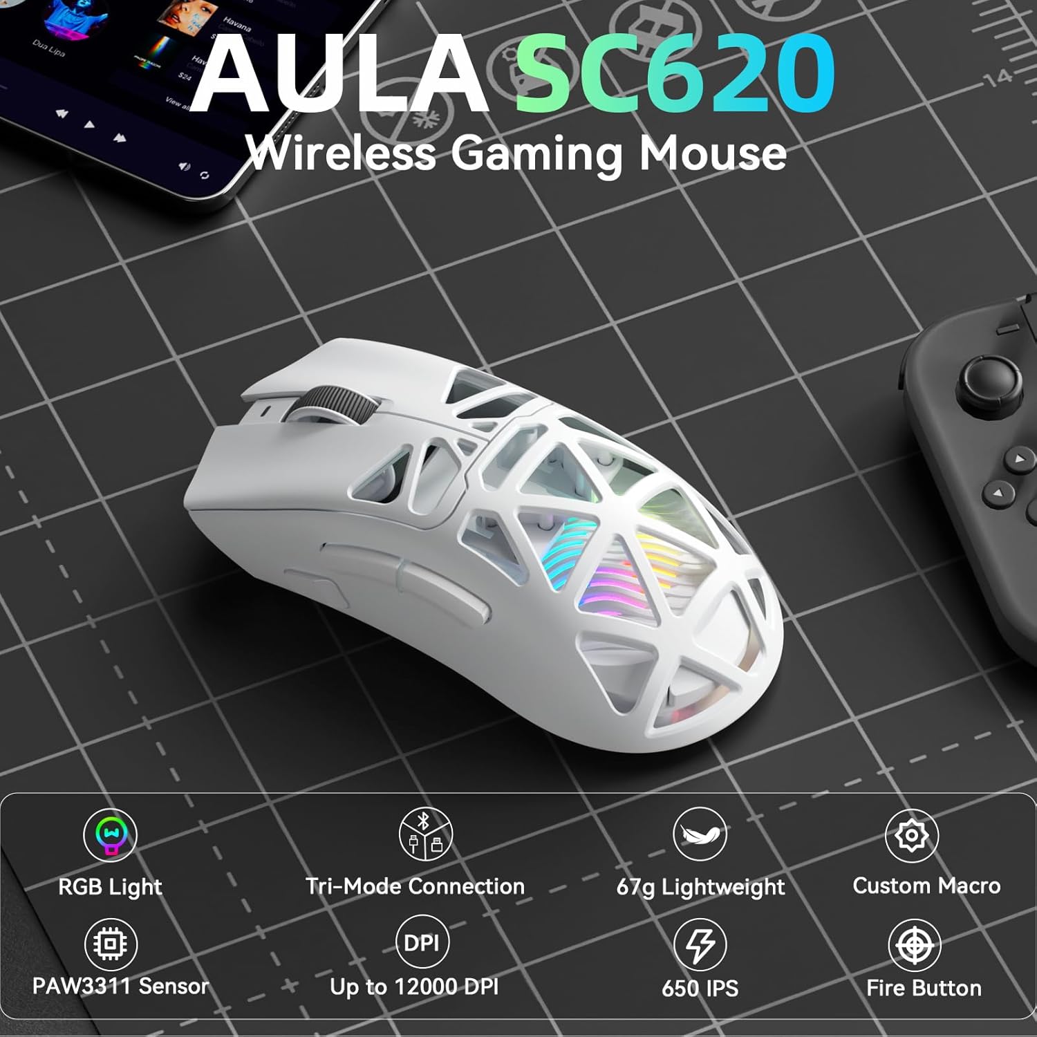 AULA SC620 Wireless Mouse Wire - Esports Gaming Mouse Weight Adjustable review and price